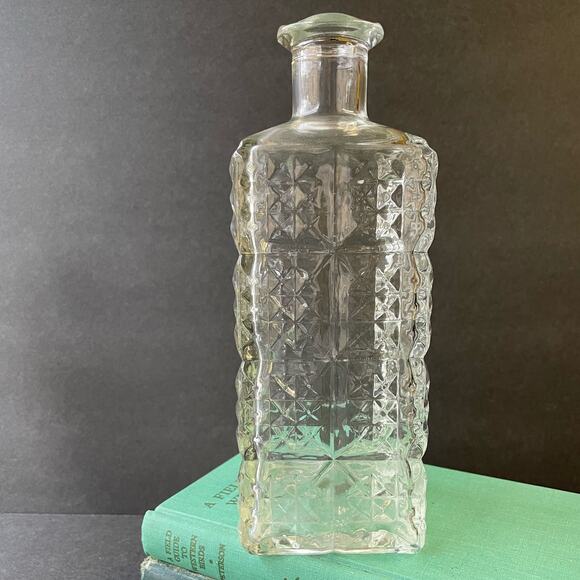 Vintage Clear Quilted Pressed Glass Bottle Bar Decor - Picture 3 of 10